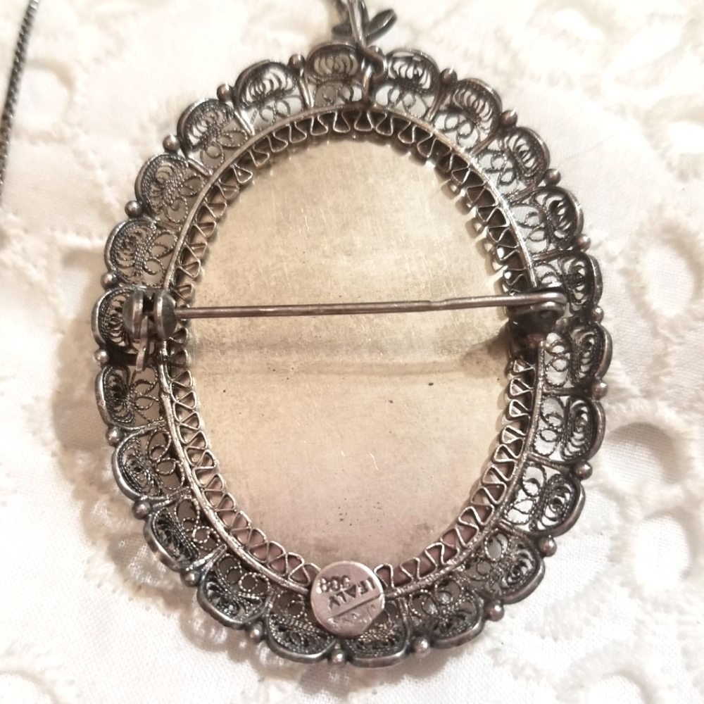 VTG STERLING 925 FILIGREE needle point necklace & brooch set two for one - Picture 8 of 9